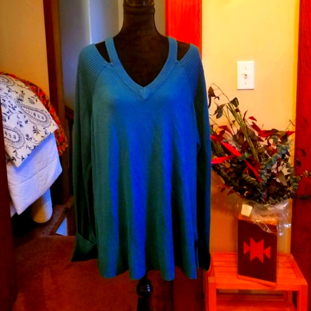Plus size cold shoulder V neck Sweater